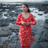 RED ROSE KURTA SET