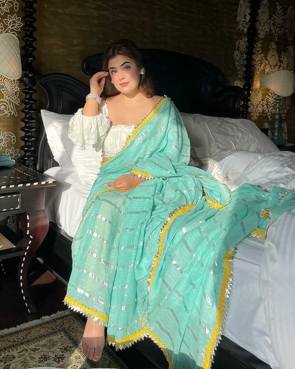 RUPALI HASIJA IN OUR              SEA BLUE TOHFA SAREE